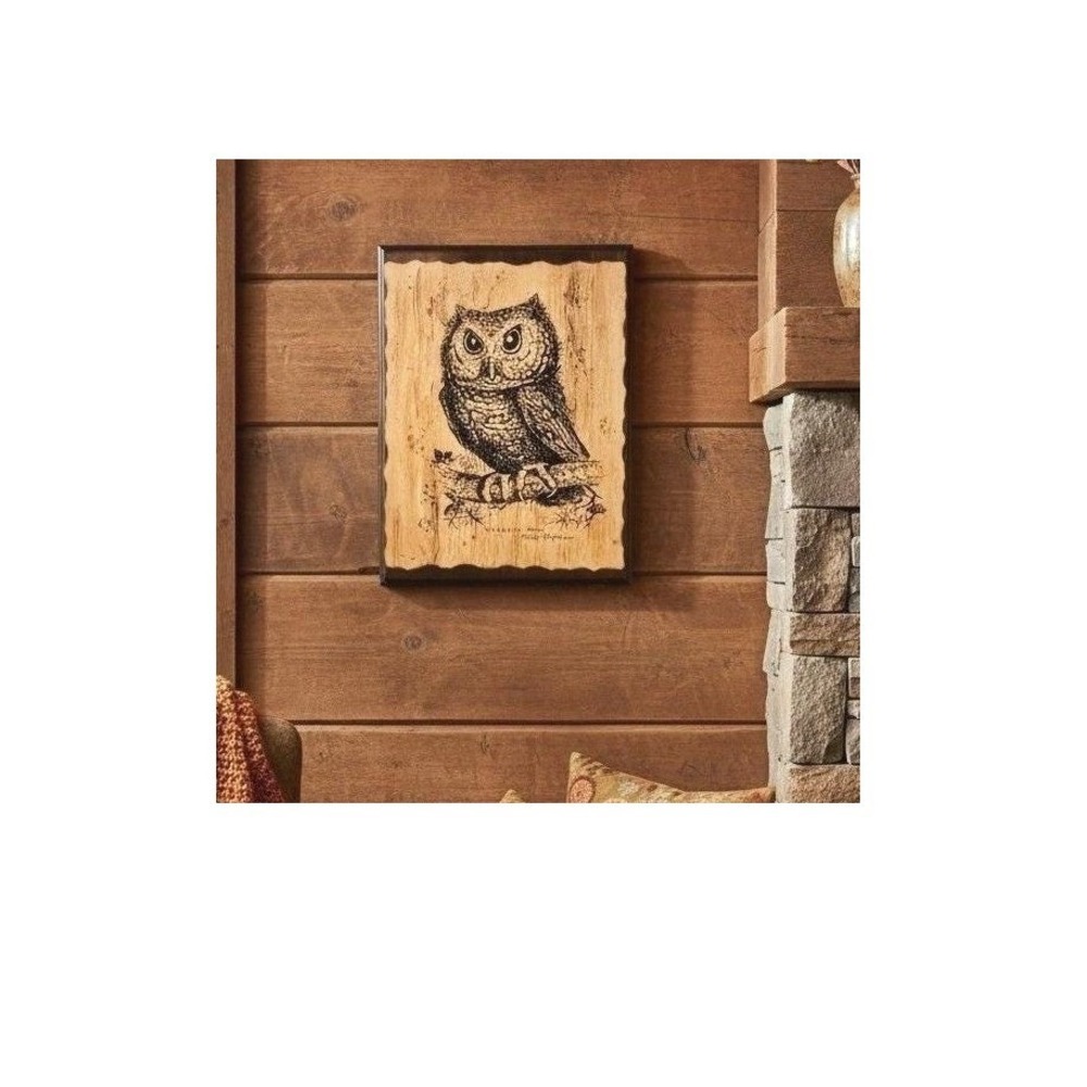Screech Owl Wall Art Rustic Cabin Fall Decor Custom Wood Signed Artwork 11"